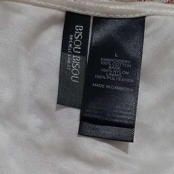 White Lace, soft cotton, nylon lined Bisou Bisou Camisole top, Sz L - Picture 2 of 5